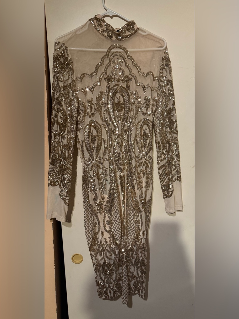 Fashion Nova Champagne Sequin Midi Dress - Picture 2 of 5